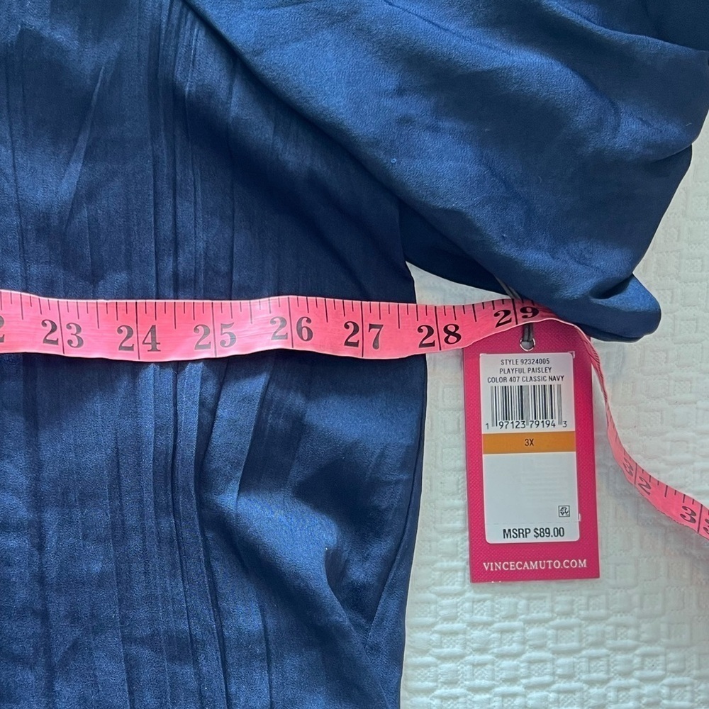 Vince Camuto Pleated Puff Sleeve Rumple Blue Blouse - Picture 14 of 16